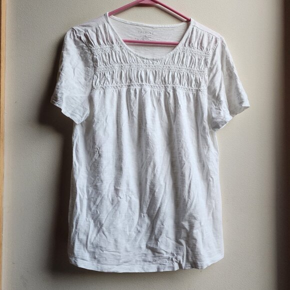 Talbots White Ruched Cotton Scoop Neck T-Shirt Size Large - Picture 1 of 12